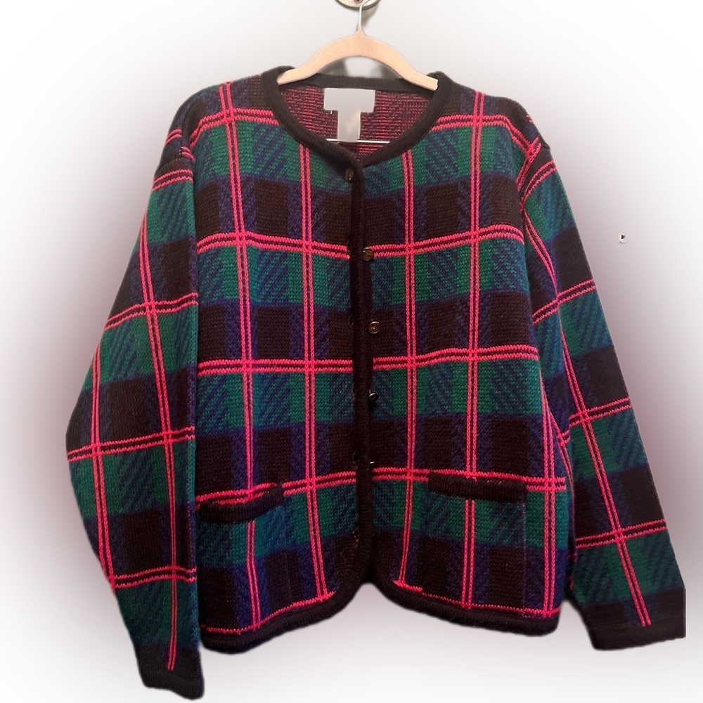 Tally Ho Vintage Plaid Gold Button Cardigan Women’s Sz Large